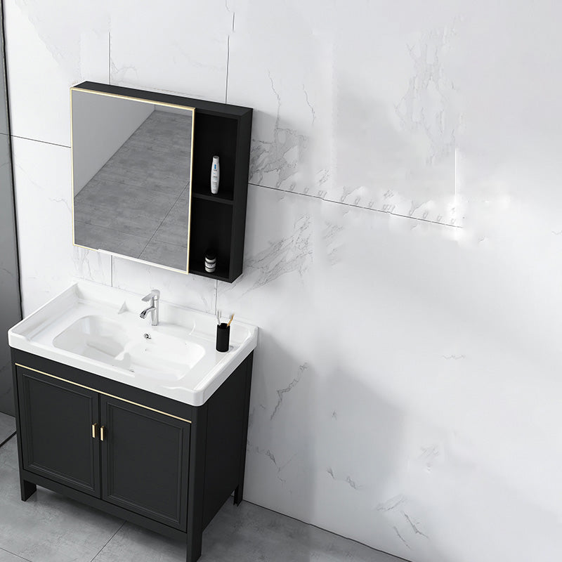 Modern Metal Sink Cabinet Mirror Wall-Mounted Bathroom Vanity Cabinet in Black