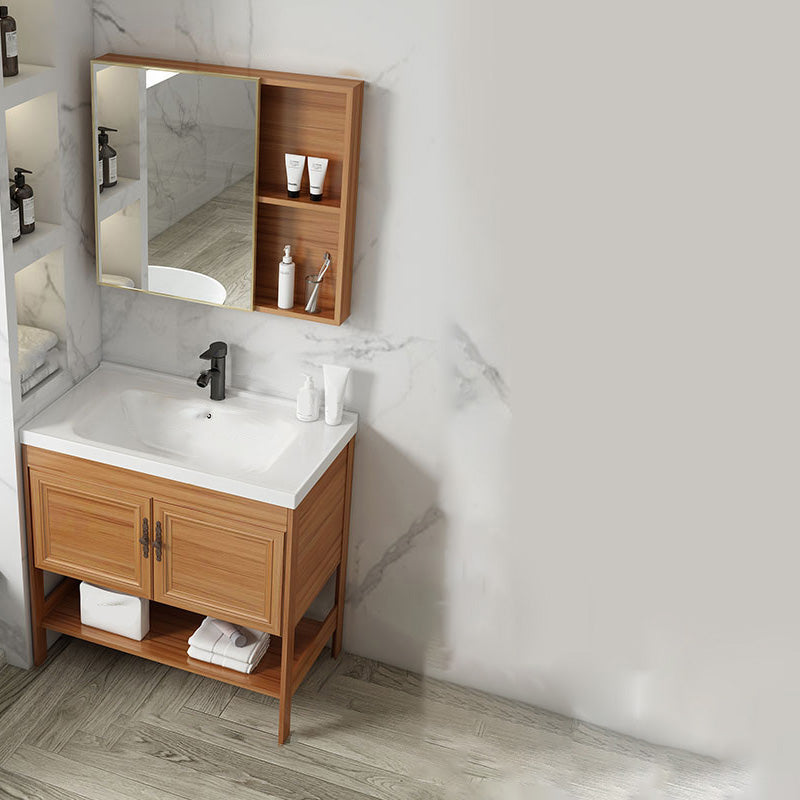 Contemporary Vanity Sink Wooden Mirror Cabinet Bathroom Space Saver Vanity