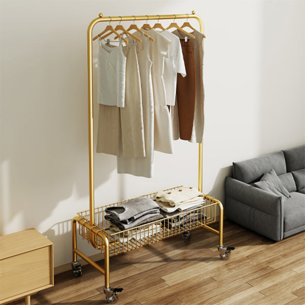 Contemporary Golden Metal Coat Rack Castors Coat Rack with Storage