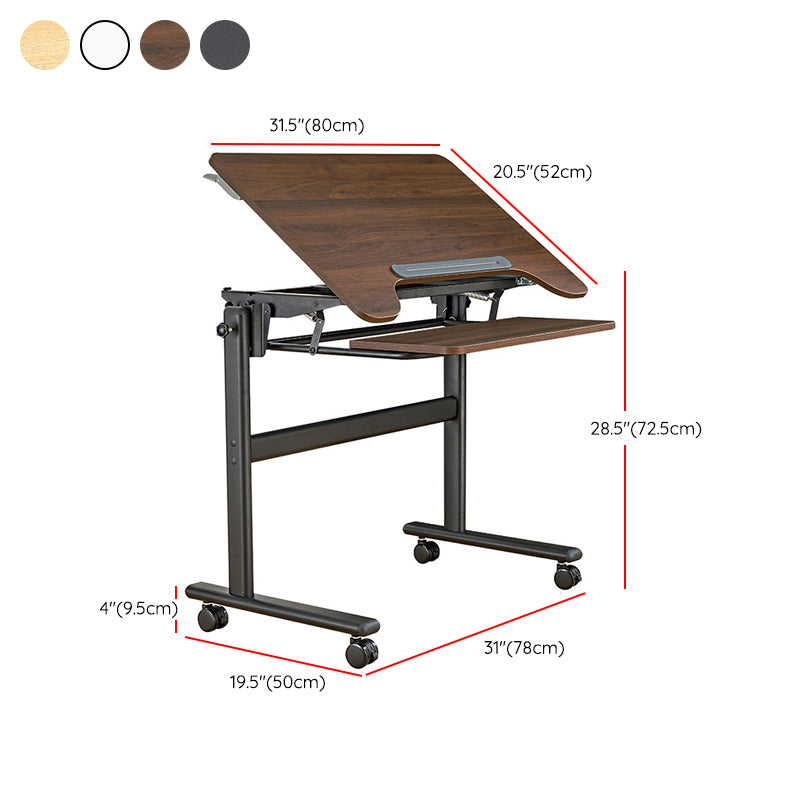 Folding Pedestal Office Desk Contemporary Writing Desk with Caster Wheels