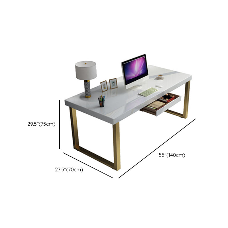 Glam Solid Wood Writing Desk Sled Base 29.53" Tall Office Desk with 1 Drawer