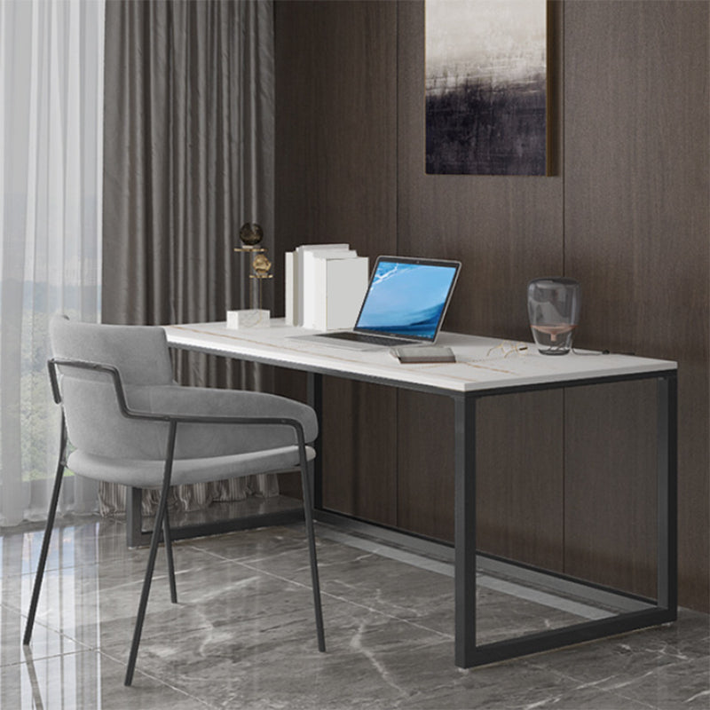 Modern Stone Writing Desk 29.53" Tall Rectangular Office Desk with Iron Legs