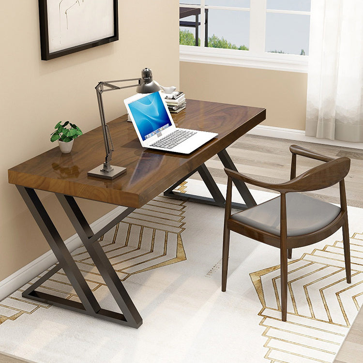 Wooden Writing Desk Rectangular Industrial Office Desk with Metal Legs