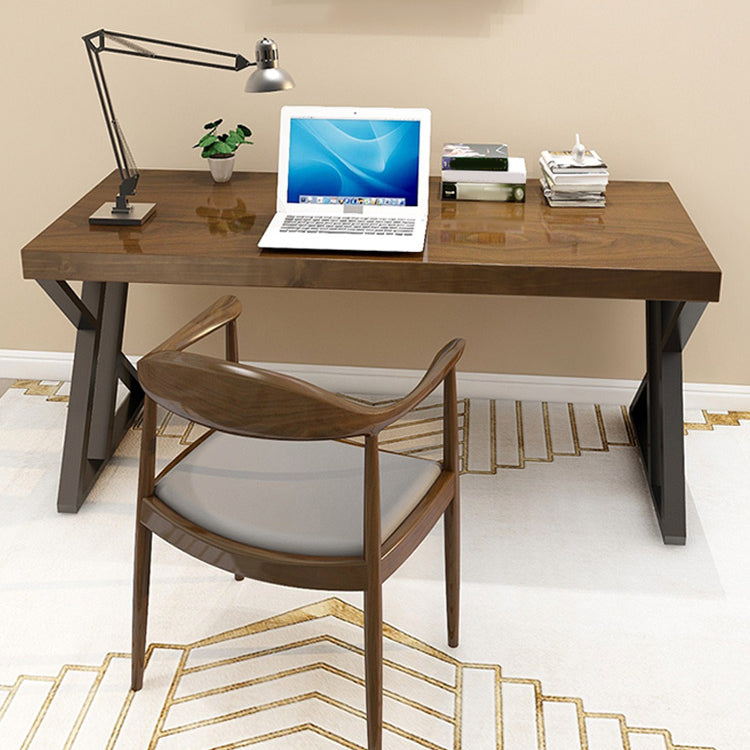 Wooden Writing Desk Rectangular Industrial Office Desk with Metal Legs