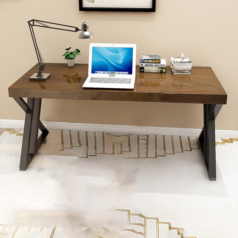 Wooden Writing Desk Rectangular Industrial Office Desk with Metal Legs