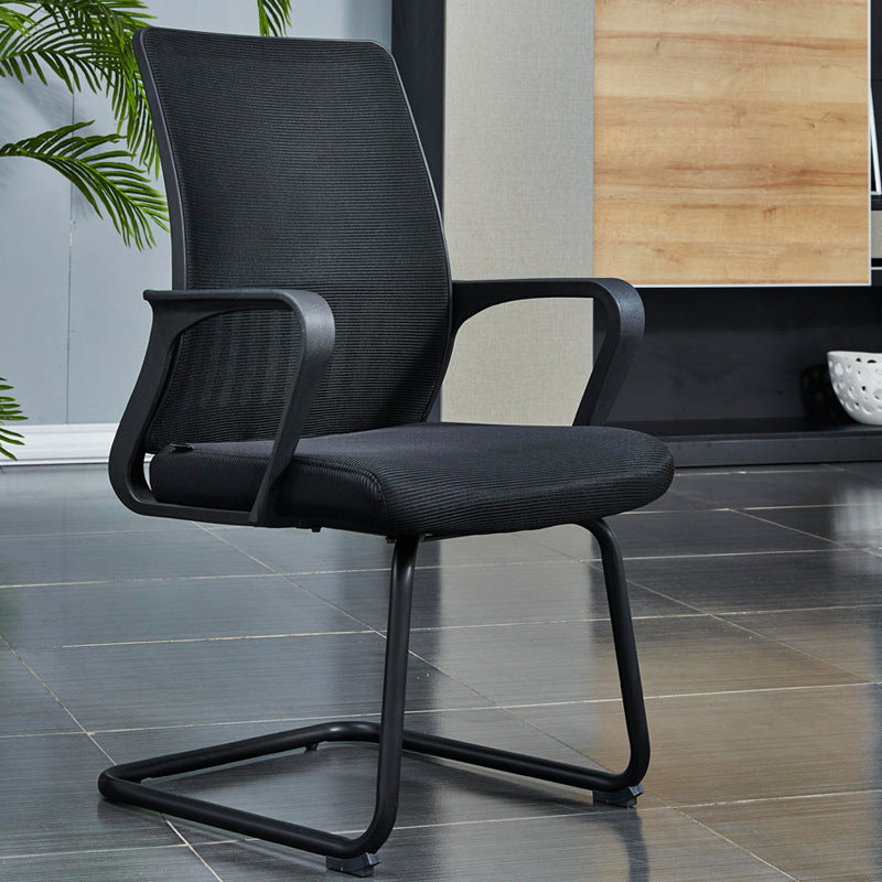 Modern Office Chair No Wheels Fixed Arms Upholstered No Distressing Desk Chair