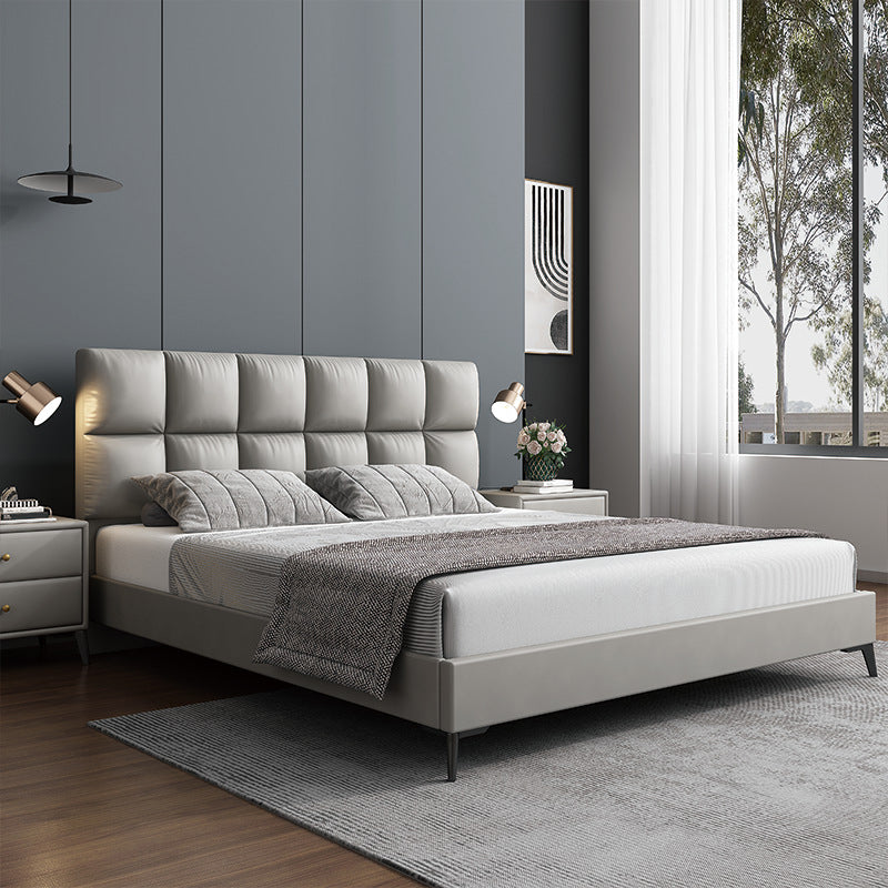 Modern Bed Upholstered Headboard Standard Bed with Metal Legs