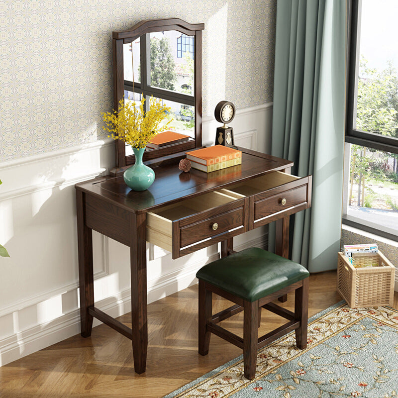 Vanity Set with 2 Storage Drawers 18.42" Wide Dresser with Mirror and Padded Stool