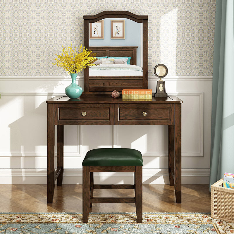 Vanity Set with 2 Storage Drawers 18.42" Wide Dresser with Mirror and Padded Stool