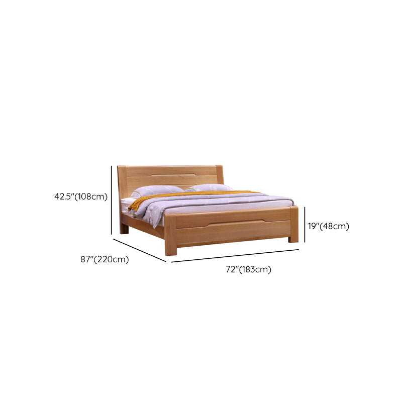 Modern Solid Wood Panel Bed Natural Rectangular Standard Bed with Headboard