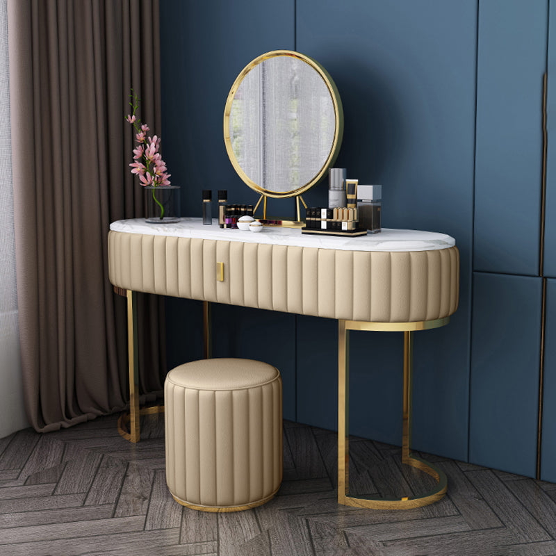 Marble Vanity Table with 1 Storage Drawer Glam Makeup Table for Bedroom