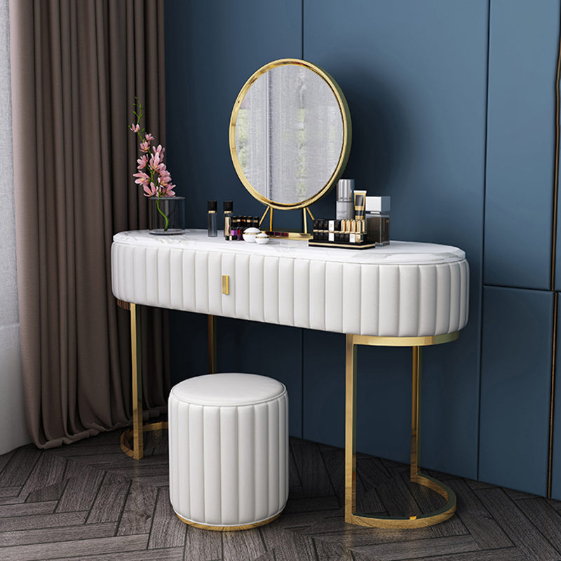 Marble Vanity Table with 1 Storage Drawer Glam Makeup Table for Bedroom