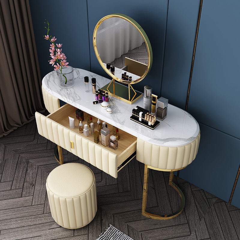 Marble Vanity Table with 1 Storage Drawer Glam Makeup Table for Bedroom