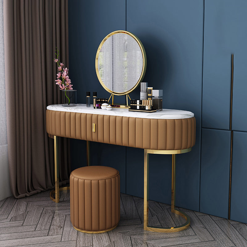 Marble Vanity Table with 1 Storage Drawer Glam Makeup Table for Bedroom