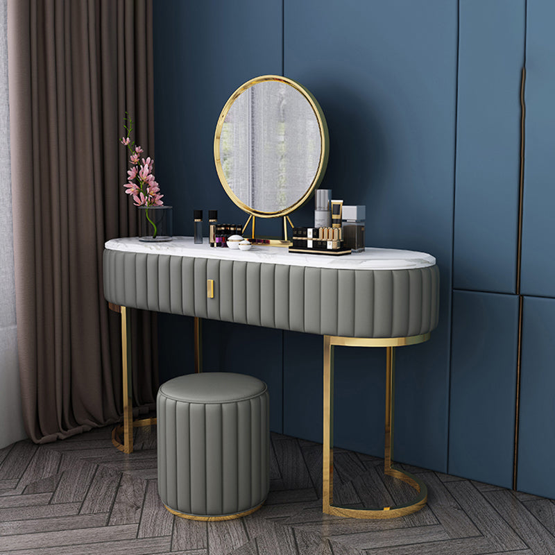 Marble Vanity Table with 1 Storage Drawer Glam Makeup Table for Bedroom