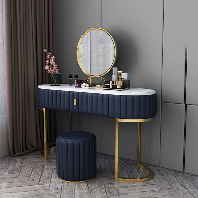 Marble Vanity Table with 1 Storage Drawer Glam Makeup Table for Bedroom