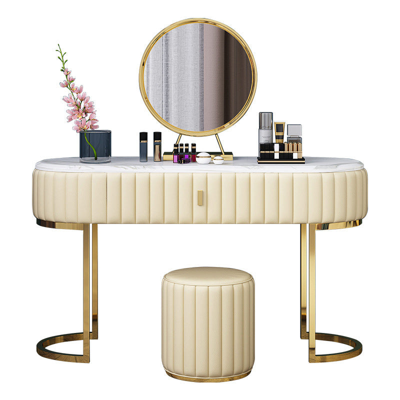 Marble Vanity Table with 1 Storage Drawer Glam Makeup Table for Bedroom