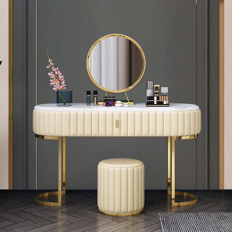 Marble Vanity Table with 1 Storage Drawer Glam Makeup Table for Bedroom