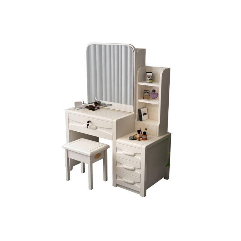 Traditional Rubberwood Make-up Vanity with Mirror and Stool,5 Drawers