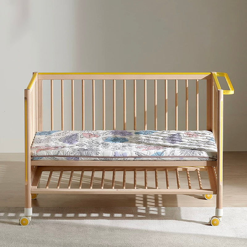 Farmhouse / Country Beech with Guardrail Light Wood with Casters/Wheels Baby Crib