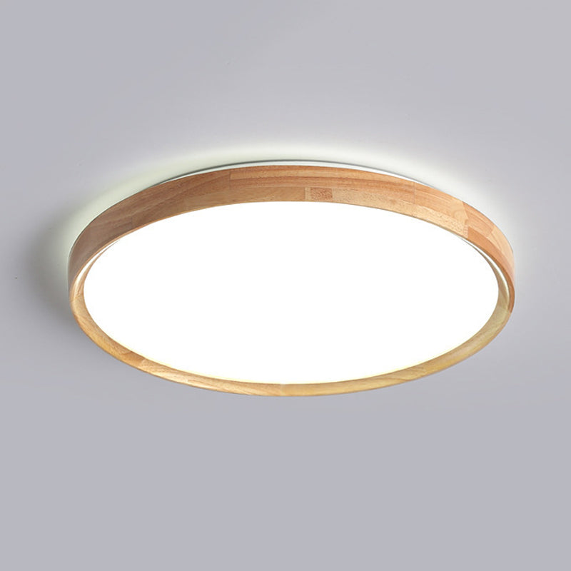 Wood Drum Shade Flush Mount Minimalist 1 Light Flush Chandelier for Dining Room