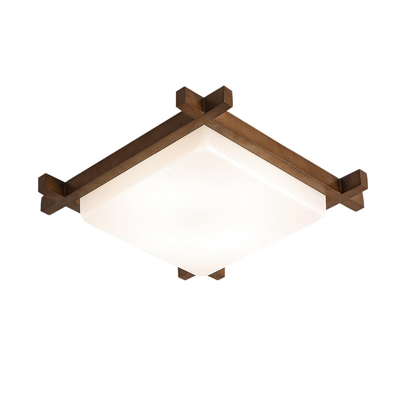 Square Shape Flush Mount Modern Style Wood 1 Light Flush Ceiling Light in Brown