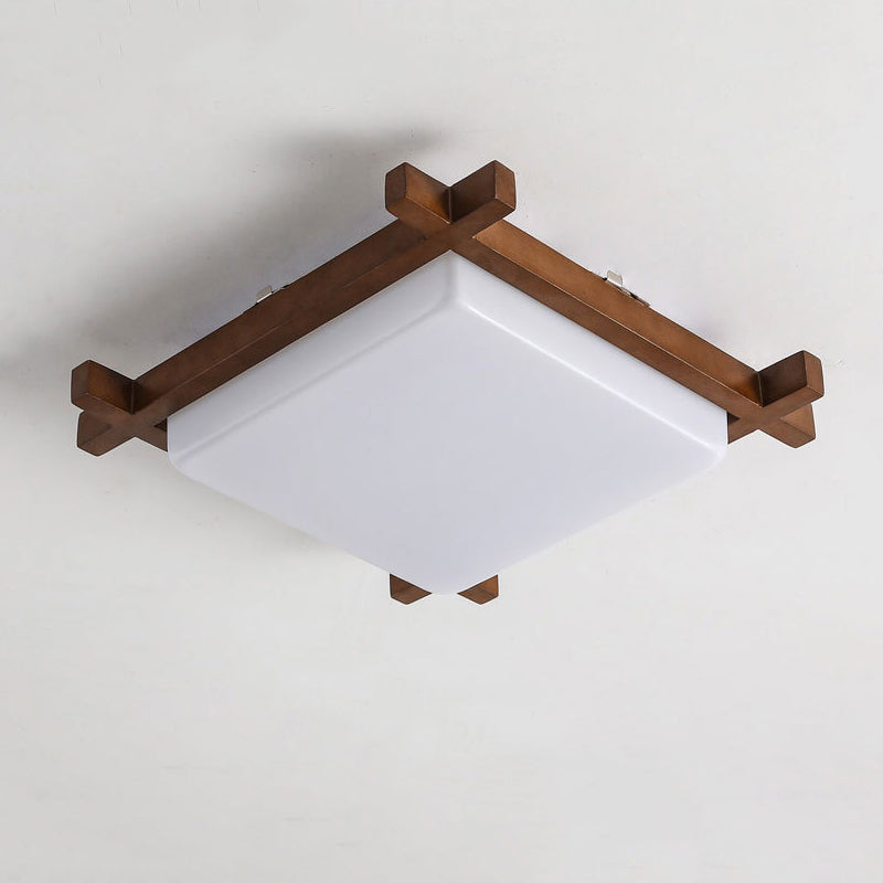 Square Shape Flush Mount Modern Style Wood 1 Light Flush Ceiling Light in Brown