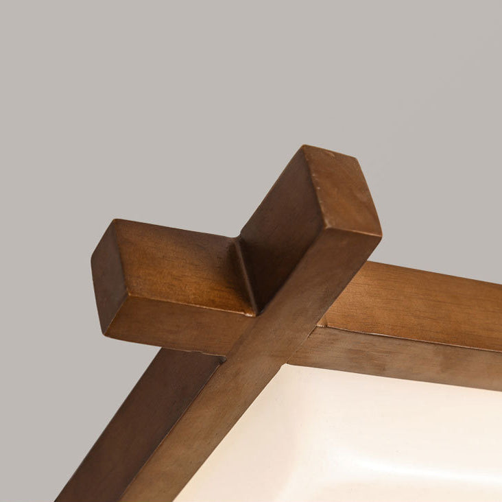 Square Shape Flush Mount Modern Style Wood 1 Light Flush Ceiling Light in Brown