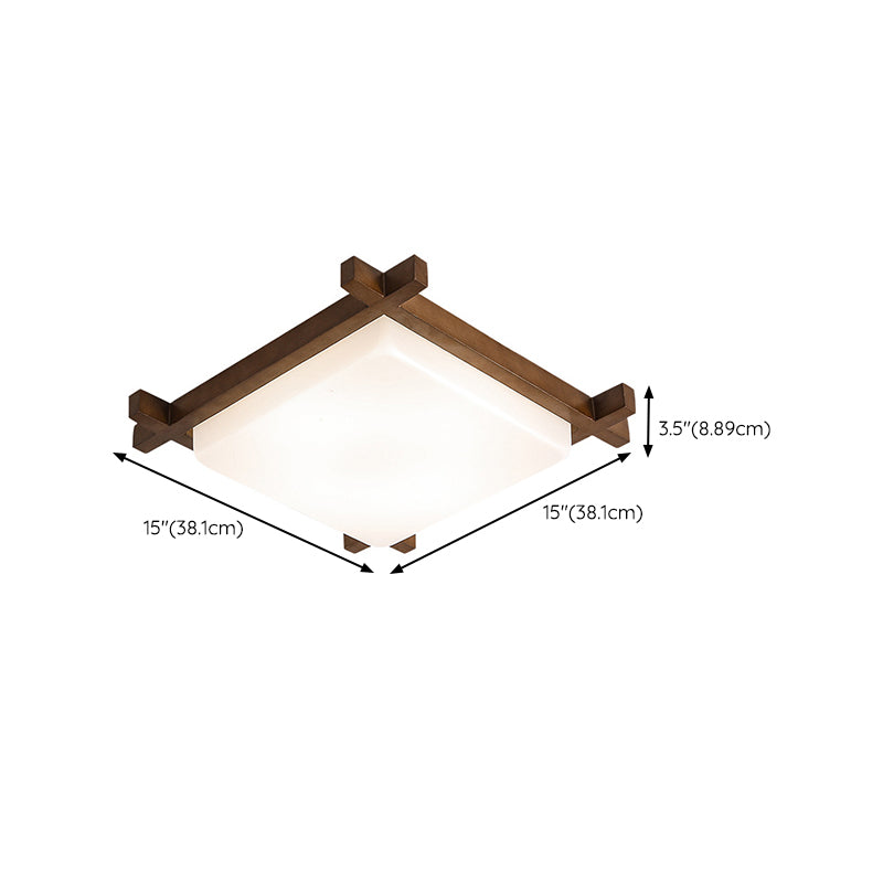 Square Shape Flush Mount Modern Style Wood 1 Light Flush Ceiling Light in Brown