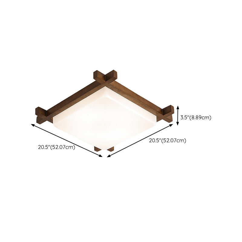 Square Shape Flush Mount Modern Style Wood 1 Light Flush Ceiling Light in Brown