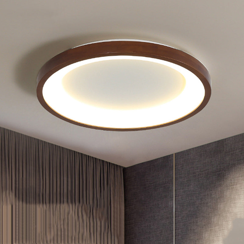 Round Shape Flush Mount Modern Style Wood 1 Light Flush Ceiling Light in Brown