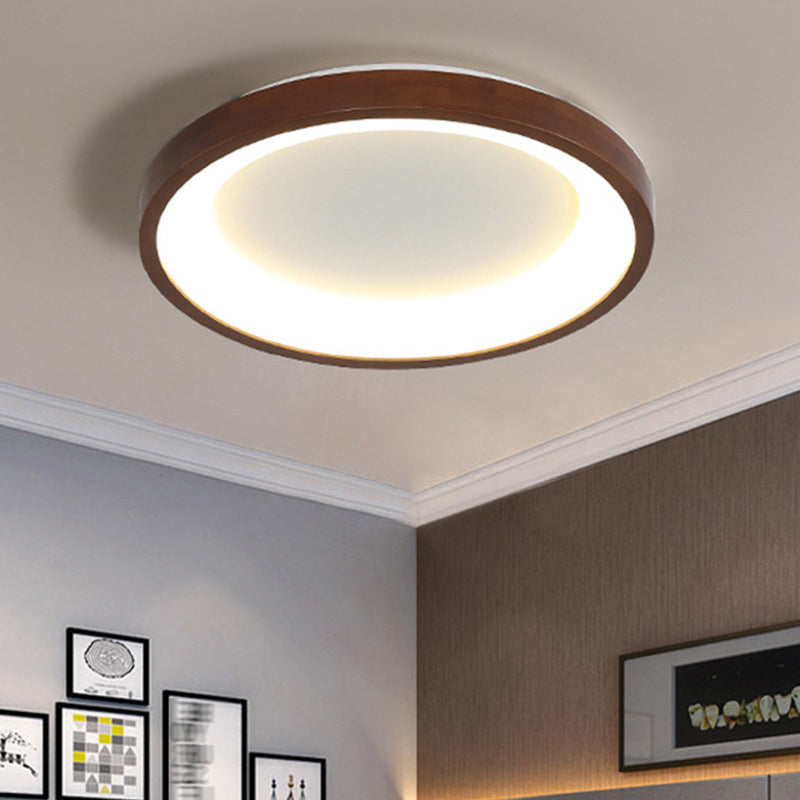 Round Shape Flush Mount Modern Style Wood 1 Light Flush Ceiling Light in Brown