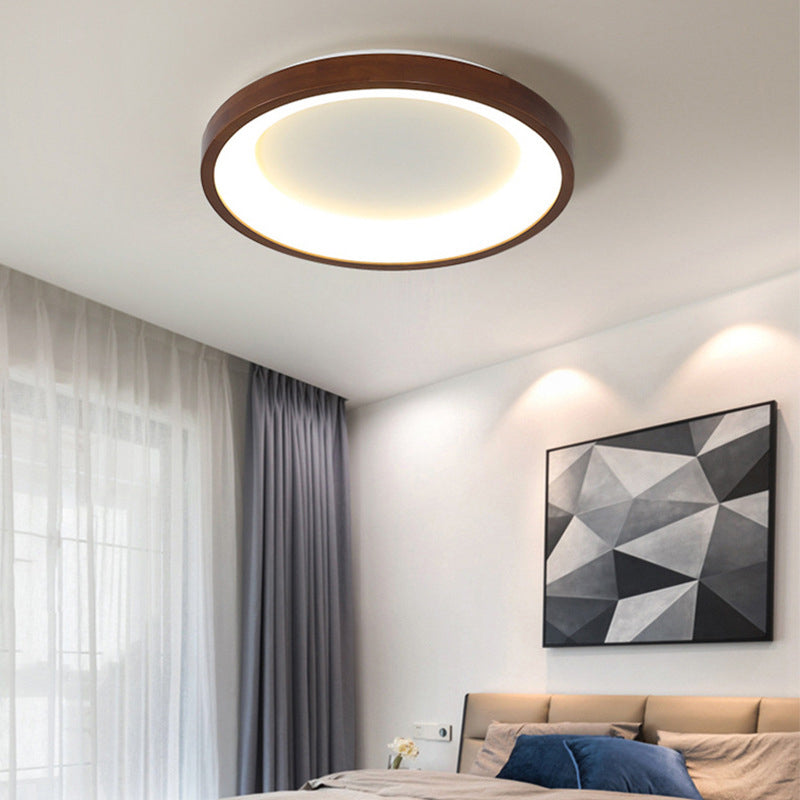 Round Shape Flush Mount Modern Style Wood 1 Light Flush Ceiling Light in Brown