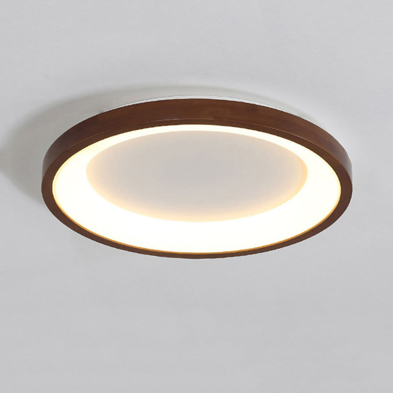 Round Shape Flush Mount Modern Style Wood 1 Light Flush Ceiling Light in Brown