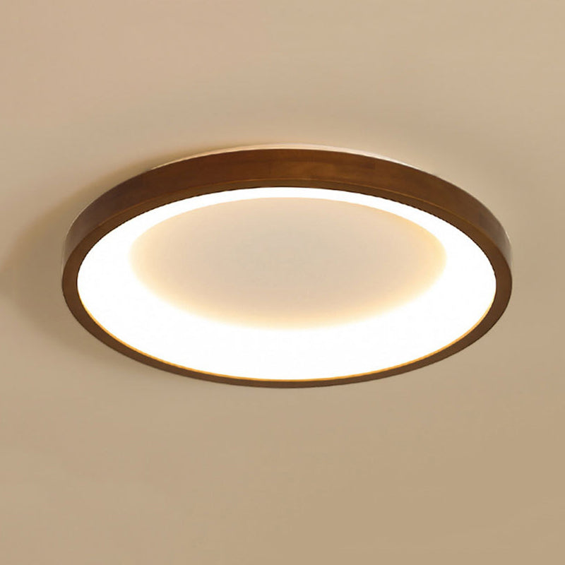 Round Shape Flush Mount Modern Style Wood 1 Light Flush Ceiling Light in Brown