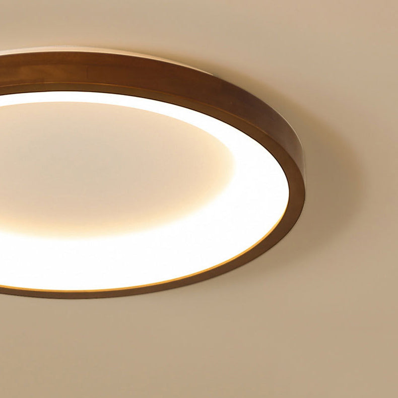 Round Shape Flush Mount Modern Style Wood 1 Light Flush Ceiling Light in Brown