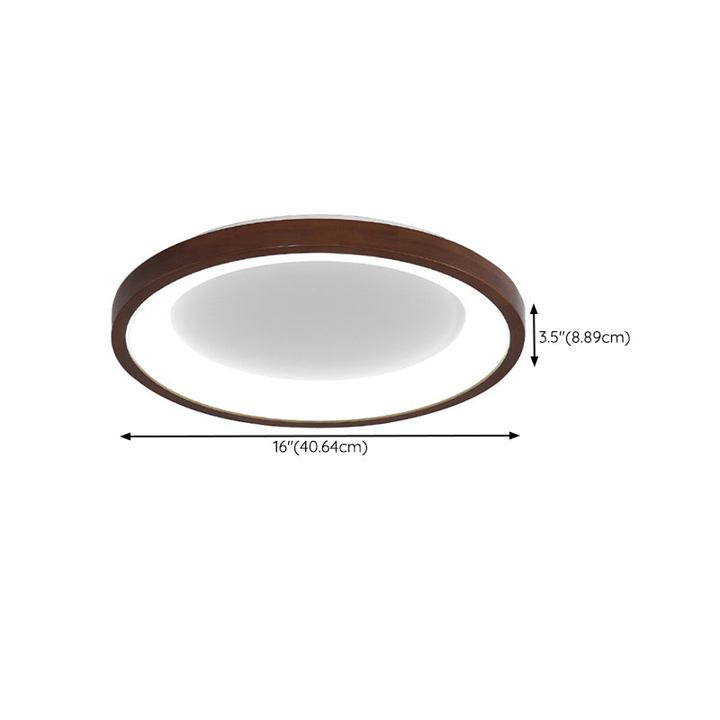 Round Shape Flush Mount Modern Style Wood 1 Light Flush Ceiling Light in Brown