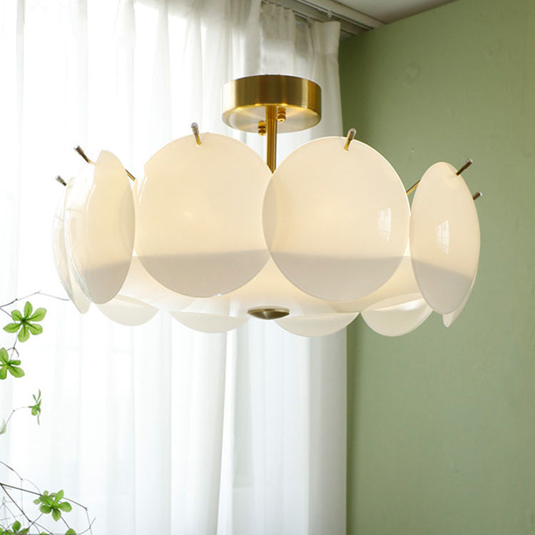 Disk Shape Flush Light Modern Style Glass 4/6/8 Lights Flush Ceiling Light in White