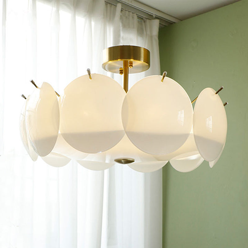 Disk Shape Flush Light Modern Style Glass 4/6/8 Lights Flush Ceiling Light in White