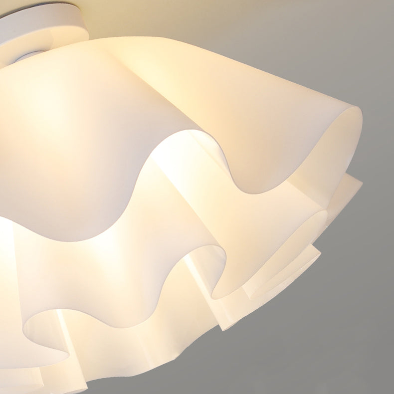 Ripples Shape Flush Light Modern Style Glass 1 Light Flush Ceiling Light in White