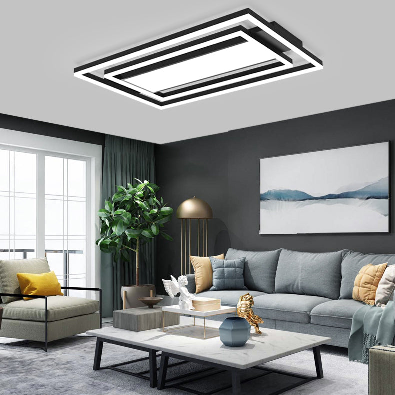 Modern Metal Flush Mount LED Square Shape Ceiling Light with Acrylic Shade for Living Room