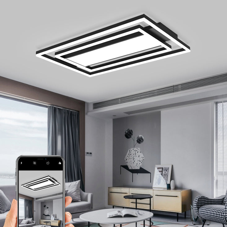 Modern Metal Flush Mount LED Square Shape Ceiling Light with Acrylic Shade for Living Room