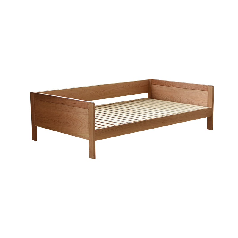 Contemporary Natural Standard Bed with Guardrail and Rectangle Headboard in Solid Wood