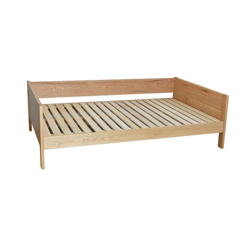 Contemporary Natural Standard Bed with Guardrail and Rectangle Headboard in Solid Wood