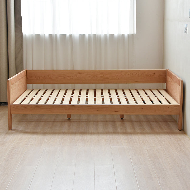 Contemporary Natural Standard Bed with Guardrail and Rectangle Headboard in Solid Wood