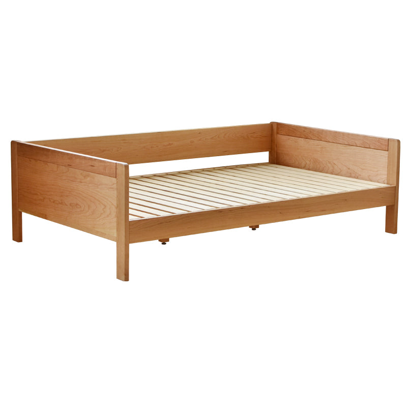 Contemporary Natural Standard Bed with Guardrail and Rectangle Headboard in Solid Wood