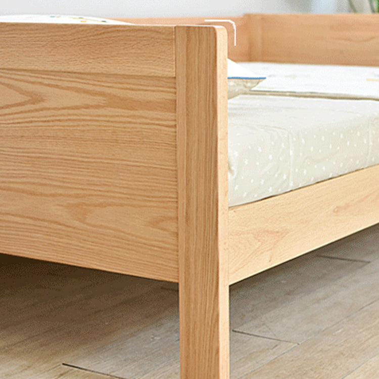 Contemporary Natural Standard Bed with Guardrail and Rectangle Headboard in Solid Wood