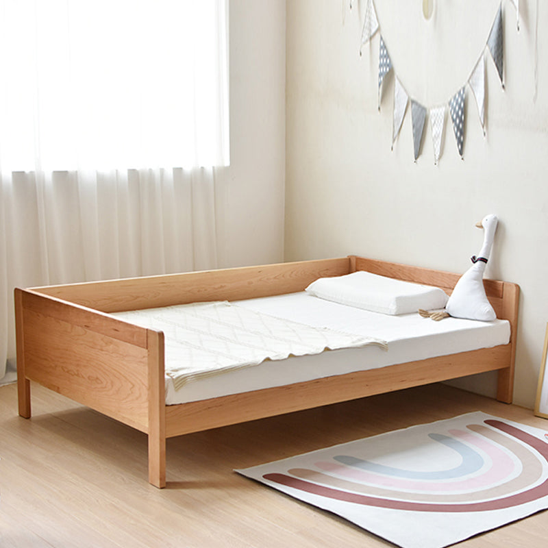 Contemporary Natural Standard Bed with Guardrail and Rectangle Headboard in Solid Wood