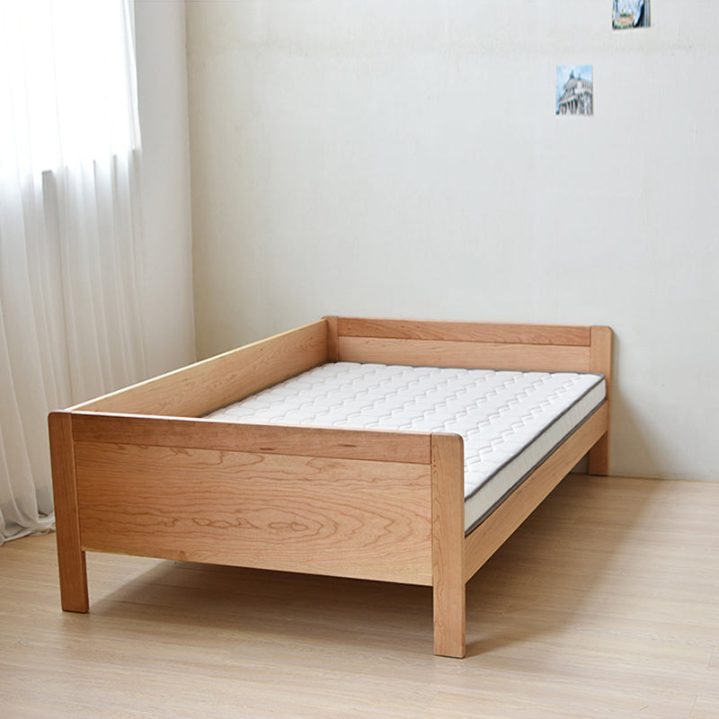 Contemporary Natural Standard Bed with Guardrail and Rectangle Headboard in Solid Wood