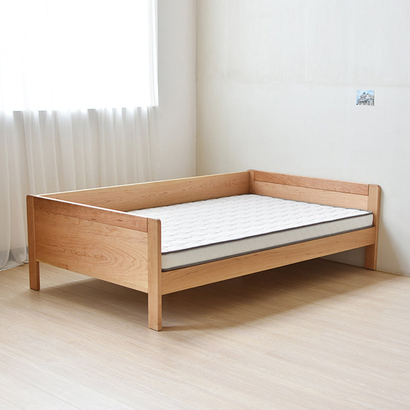 Contemporary Natural Standard Bed with Guardrail and Rectangle Headboard in Solid Wood